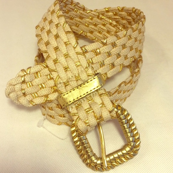 Vintage Accessories - Vintage woven gold beige lame Adjustable belt NEW